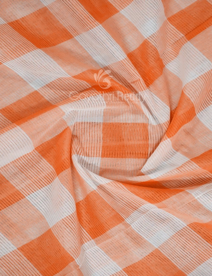 Cream And Orange Colored With Checks Pure Mangalgiri Cotton Saree By Gayathri Reddy Designer Studio - Distacart