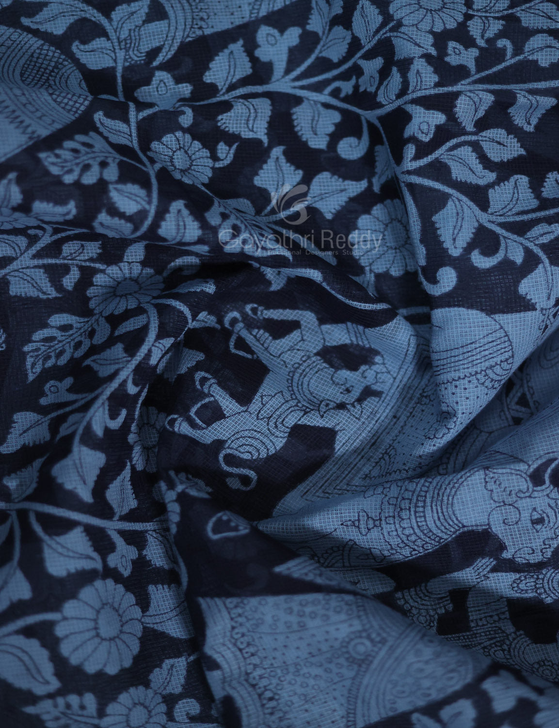 Shades of Grey Colour Kalamkari Pure Munga Cotton Saree By Gayathri Reddy Designer Studio - Distacart