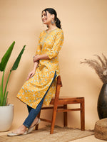 Thumbnail for InWeave Women's Yellow Foil Print Gota Straight Kurta - Distacart