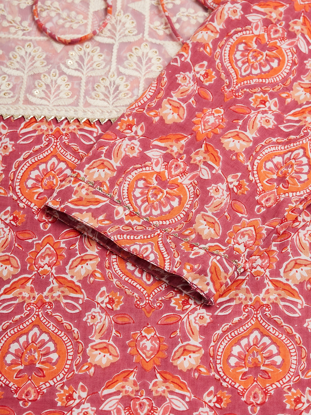 InWeave Women's Dusty Pink Paisley Patch Straight Kurta - Distacart