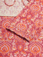 Thumbnail for InWeave Women's Dusty Pink Paisley Patch Straight Kurta - Distacart