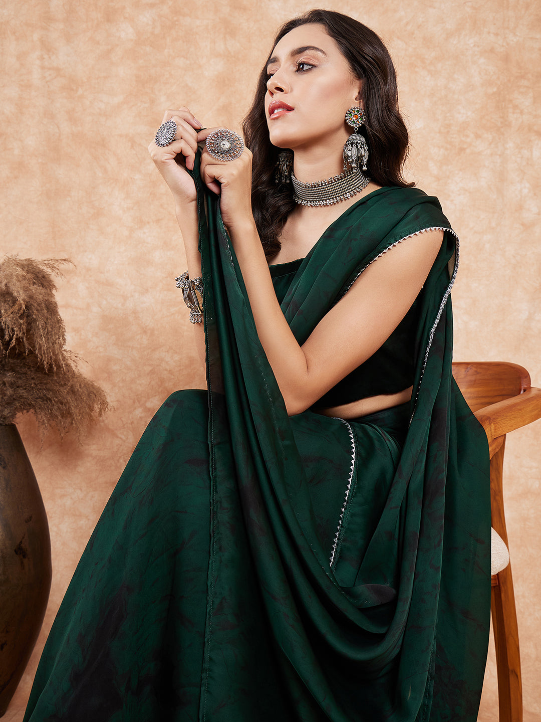 InWeave Women's Dark Green Black Gota Skirt Saree - Distacart