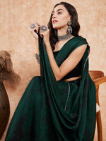 Thumbnail for InWeave Women's Dark Green Black Gota Skirt Saree - Distacart