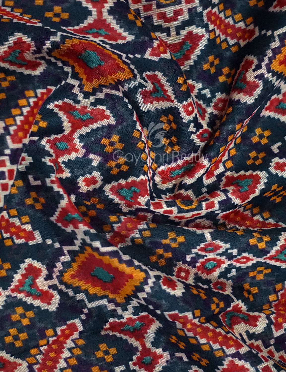 Shades of Navy Blue Colour Patola Print Semi Chanderi Saree By Gayathri Reddy Designer Studio - Distacart