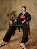 Thumbnail for InWeave Women's Black Trangle Maroon Patch Work Assymentrical Kurta Set - Distacart