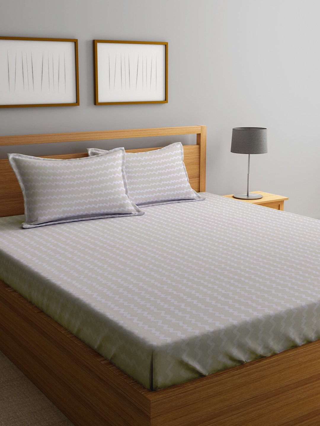 KLOTTHE Abstract-Printed 300TC Fitted King Bedsheet With 2 Pillow Covers - Distacart