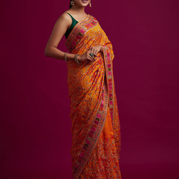 Koskii Orange & Pink Zari Art Silk Saree - Distacart