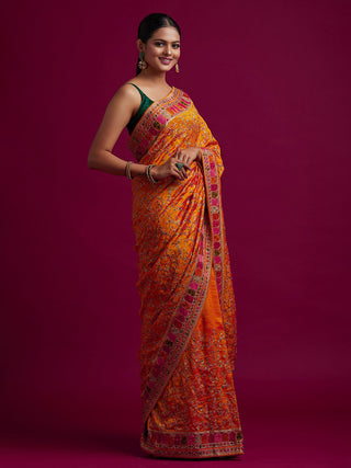 Koskii Orange & Pink Zari Art Silk Saree - Distacart