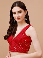 Thumbnail for Tikhi Imli Embroidered Mirror Work Sleeveless Saree Blouse - Distacart