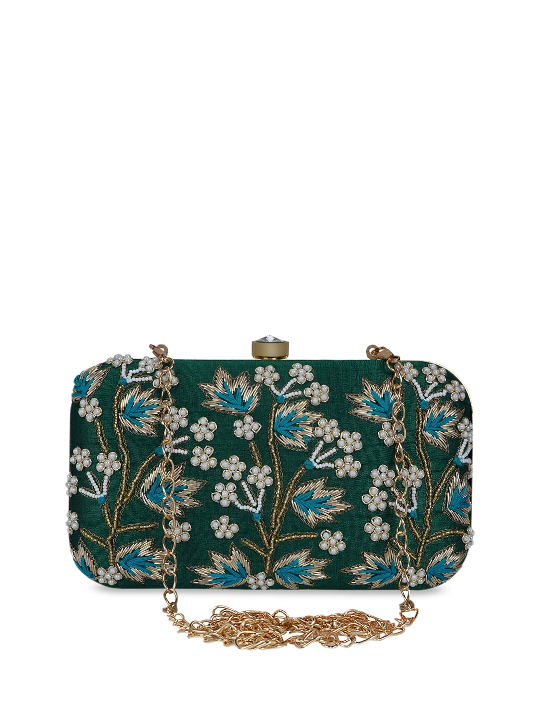 Anekaant Green & White Embellished Clutch - Distacart