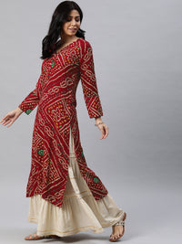 Thumbnail for Ahika Women Red & Beige Bandhani Printed Straight Kurta - Distacart