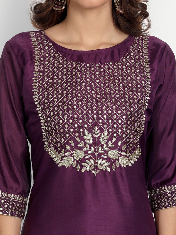 Kalini Ethnic Motifs Yoke Design Regular Thread Work Kurta with Trousers & With Dupatta - Distacart