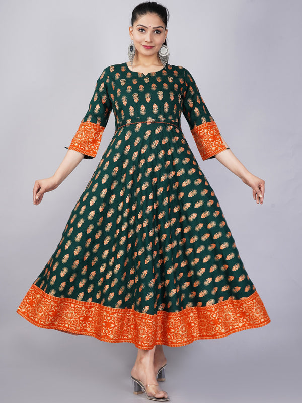 Kalini Green Floral Printed Anarkali Kurta For Women - Distacart
