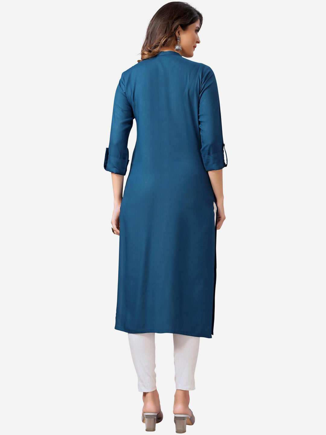 Kalini Women Teal Straight Cotton Kurta - Distacart