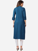 Thumbnail for Kalini Women Teal Straight Cotton Kurta - Distacart