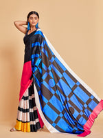 Thumbnail for Sangria Blue & Black Striped Satin Ready to Wear Saree - Distacart