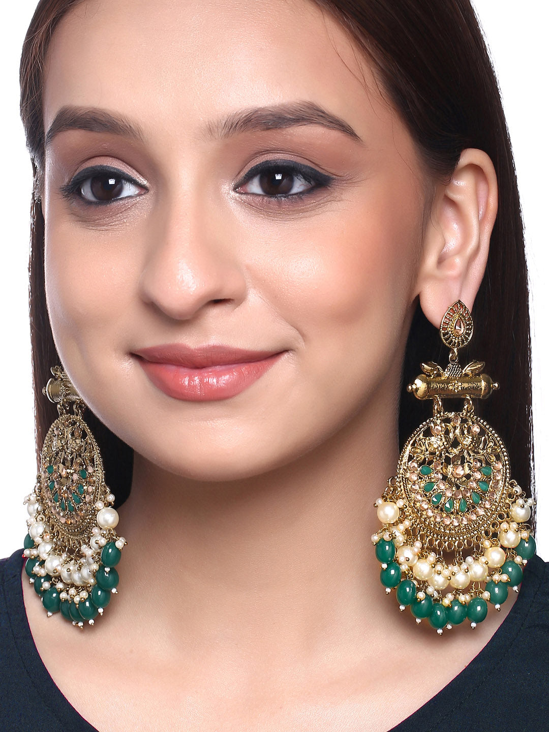Yellow Chimes Gold-Plated & Green Circular Drop Earrings - Distacart