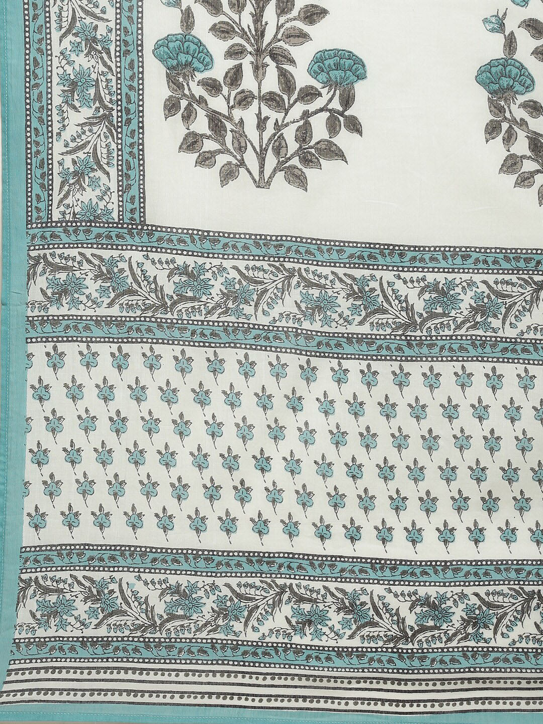 Biba Women Turquoise Blue Floral Yoke Design Panelled Pure Cotton Kurti with Trousers & With Dupatta - Distacart