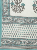 Thumbnail for Biba Women Turquoise Blue Floral Yoke Design Panelled Pure Cotton Kurti with Trousers & With Dupatta - Distacart