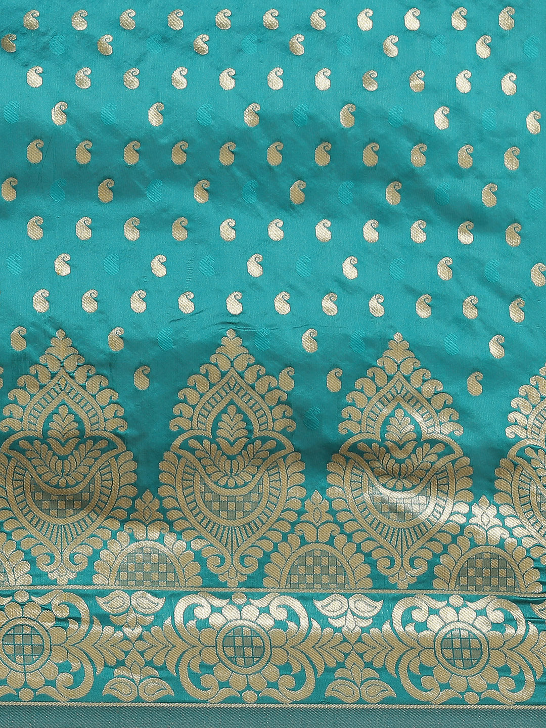 Mitera Turquoise Blue Ethnic Motifs Zari Silk Blend Kanjeevaram Saree - Distacart