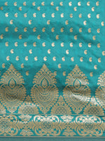 Thumbnail for Mitera Turquoise Blue Ethnic Motifs Zari Silk Blend Kanjeevaram Saree - Distacart