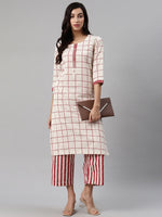 Thumbnail for Biba Women Off-White & Maroon Checked Kurta with Palazzos - Distacart