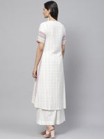 Thumbnail for Biba Women Off-White & Blue Checked Layered Kurta with Palazzos - Distacart
