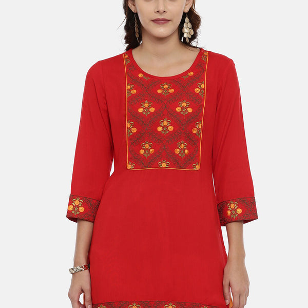 Souchii Women Red & Yellow Floral Yoke Design Kurta - Distacart