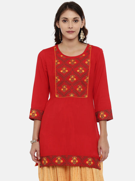 Souchii Women Red & Yellow Floral Yoke Design Kurta - Distacart