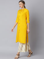Thumbnail for Khushal K Women Yellow Floral Rayon Kurta with Palazzos - Distacart