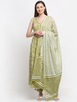 Thumbnail for Kalini Women Green Bandhani Printed Aari Work Kurta with Trousers & Dupatta - Distacart