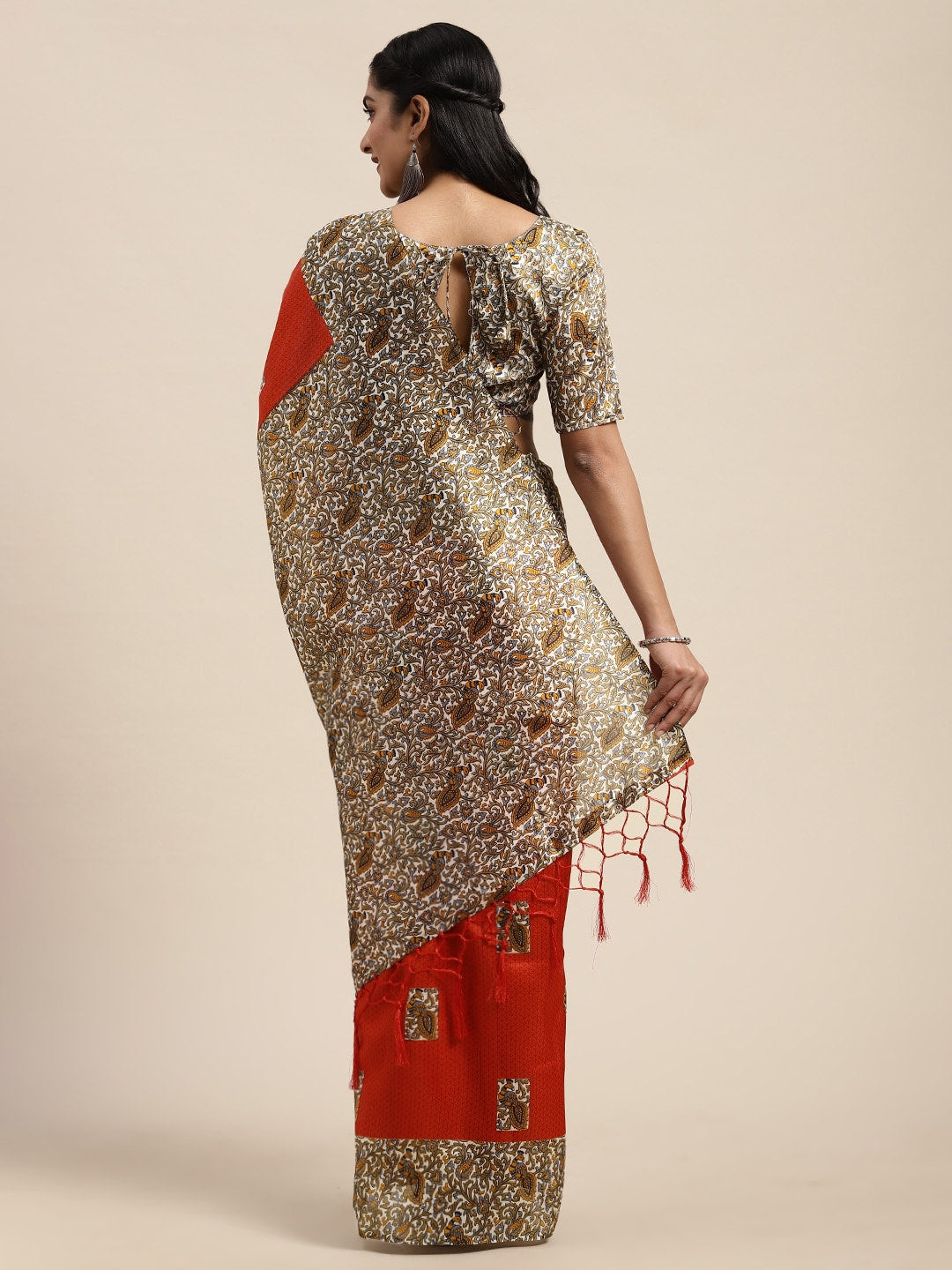 Saree Mall Rust Red & Orange Art Silk Printed Bhagalpuri Saree - Distacart