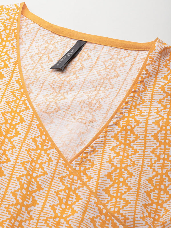 HERE&NOW Ethnic Motifs Printed Straight Angrakha Kurta - Distacart