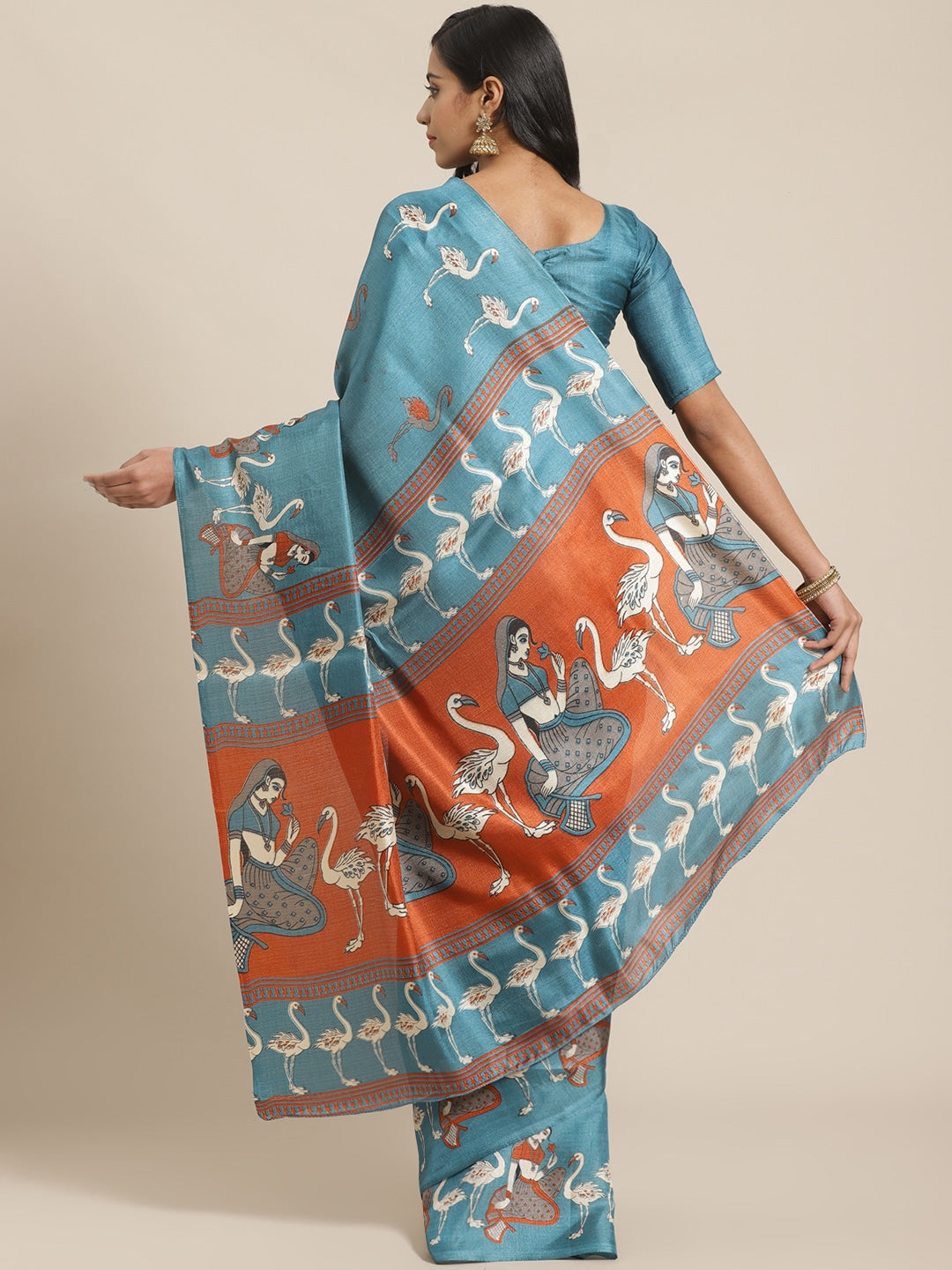 Saree Mall Blue & Beige Ethnic Motifs Print Bhagalpuri Saree - Distacart