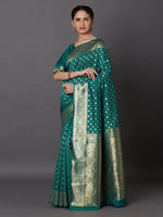 Thumbnail for Mitera Turquoise Green & Gold-Toned Silk Blend Woven Design Kanjeevaram Saree - Distacart