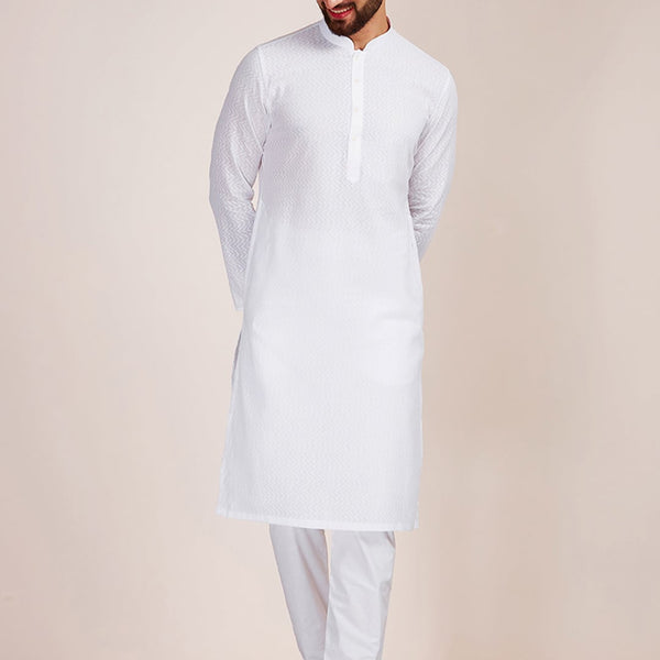 Manyavar Men Printed Pure Cotton Kurta with Pyjamas - Distacart