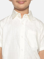 Thumbnail for Sethukrishna Boys Cream-Coloured & White Solid Shirt and Veshti Set - Distacart