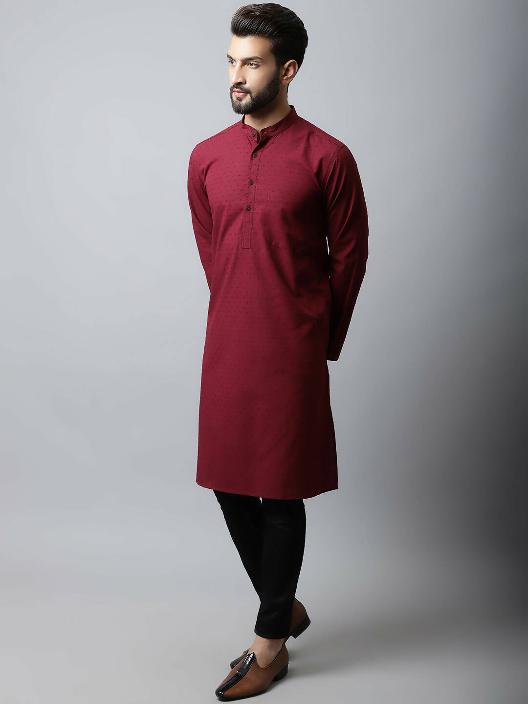 Even Apparels Maroon Color Linen Pure Cotton Men's Kurta With Side Placket (SLD1182) - Distacart