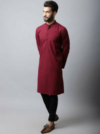 Thumbnail for Even Apparels Maroon Color Linen Pure Cotton Men's Kurta With Side Placket (SLD1182) - Distacart