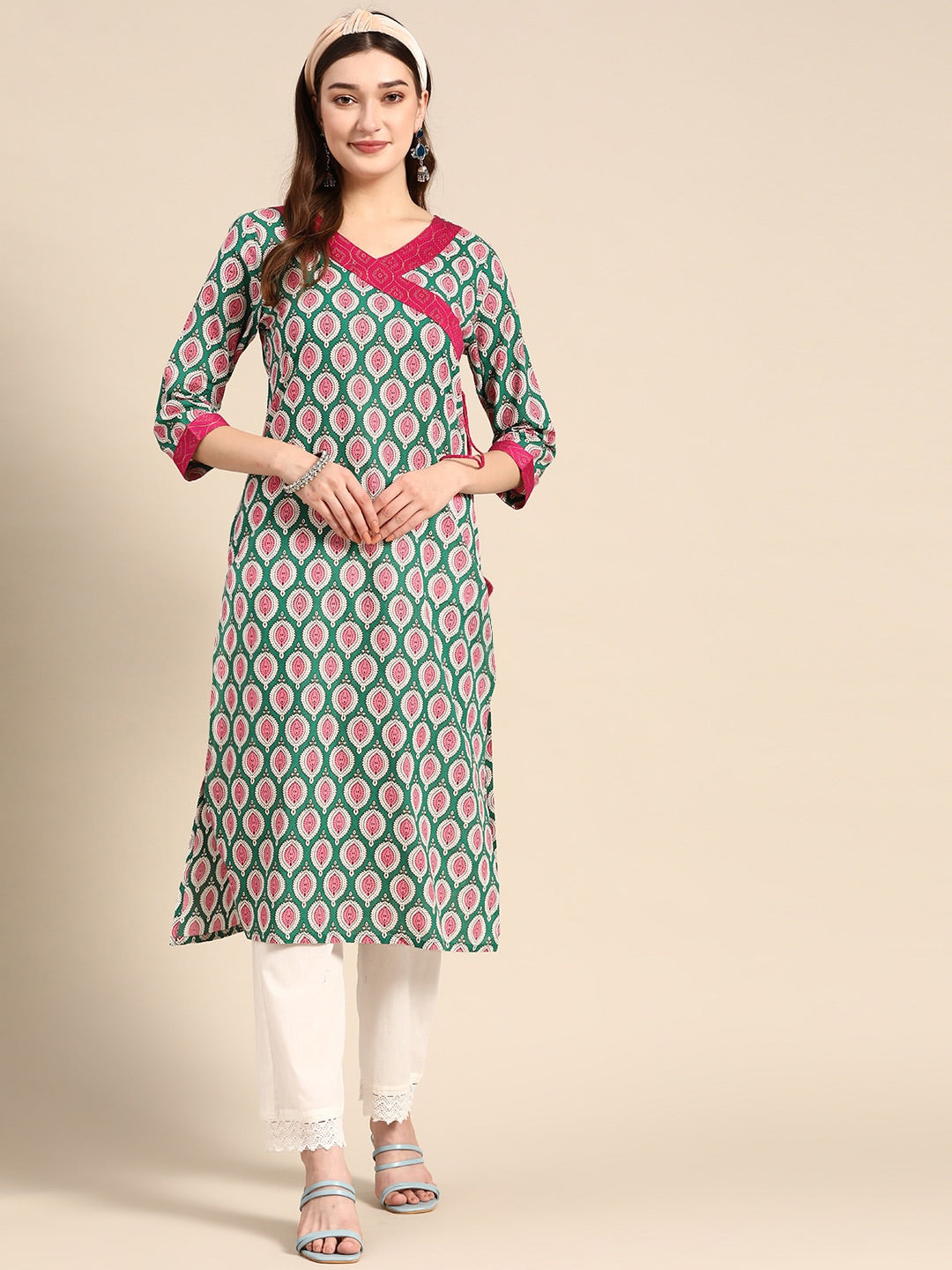 Sangria Women Ethnic Motifs Printed Angrakha Kurta - Distacart