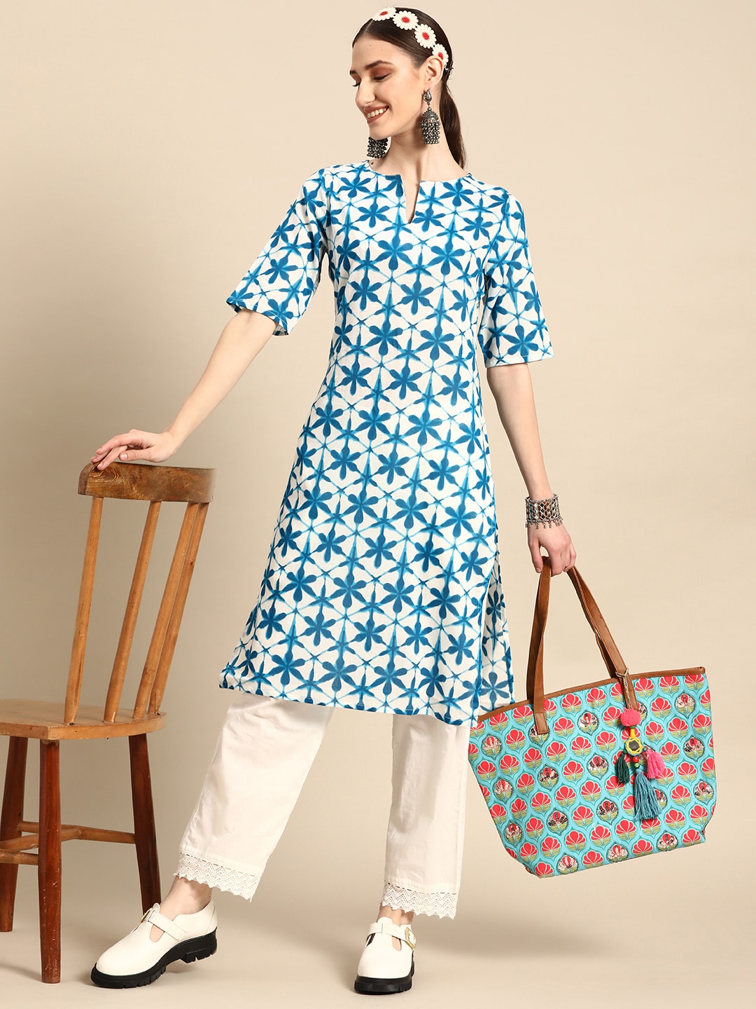 Sangria Women Pure Cotton Floral Printed Kurta - Distacart