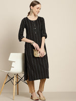 Thumbnail for Sangria Women Black & White Striped Sequin Detail Kurta - Distacart