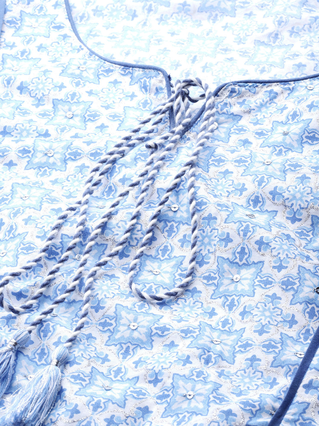 Biba Women White Blue Printed Pure Cotton Straight Kurta - Distacart