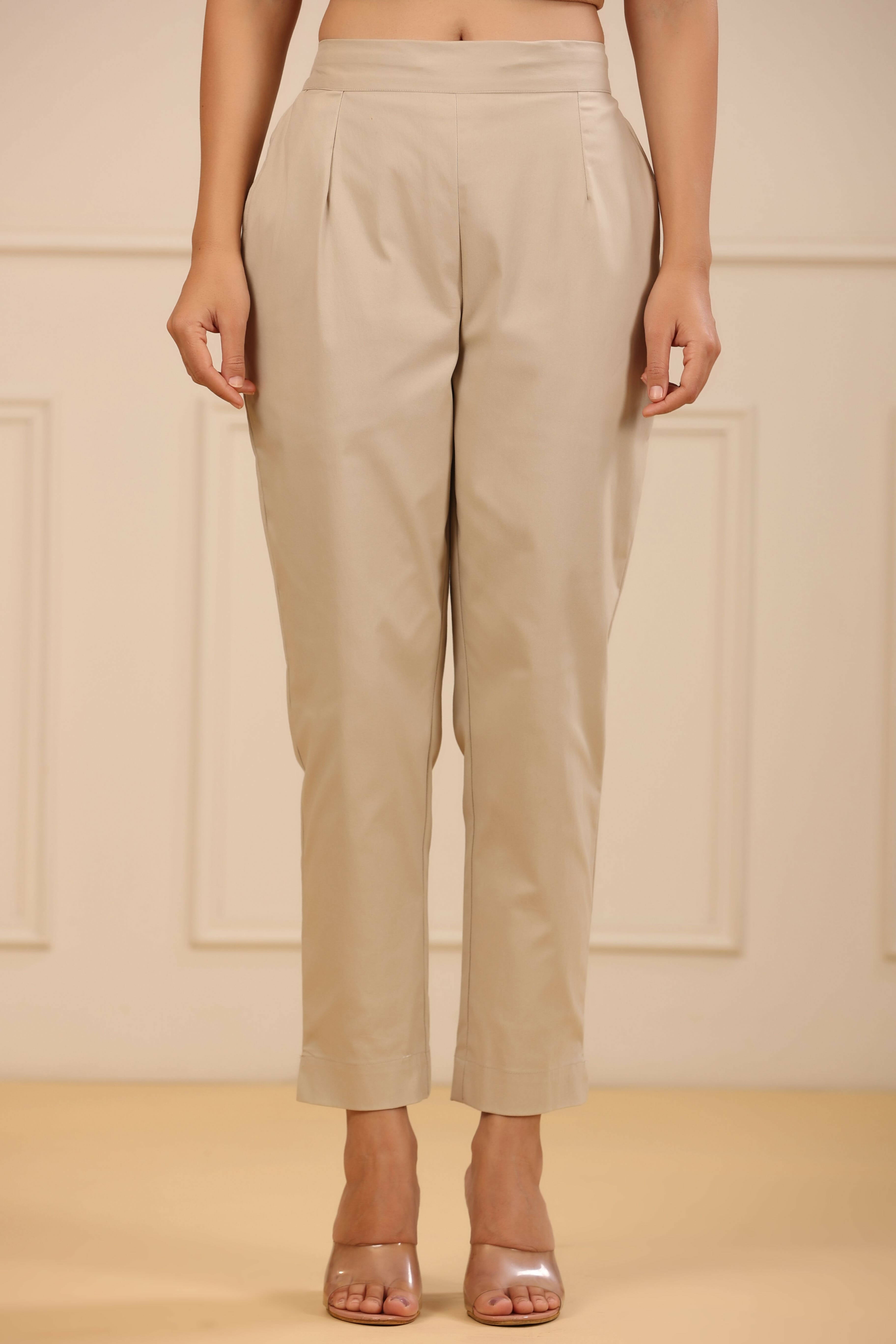 Juniper Women's Beige Cotton Spendex Solid Straight Pant - Distacart