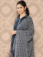 Thumbnail for Kalini Ethnic Motifs Printed Pleated Pure Cotton Kurta with Palazzos & Dupatta - Distacart