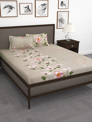 Story@home Beige & Red Floral Flat 240 TC 1 Double Bedsheet with 2 Pillow Covers - Distacart