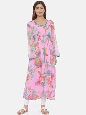 Souchii Pink Printed Fit and Flare Dress - Distacart