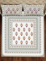 Thumbnail for BELLA CASA Grey & Off White Ethnic Motifs 350 TC Cotton King Bedsheet with 2 Pillow Covers - Distacart