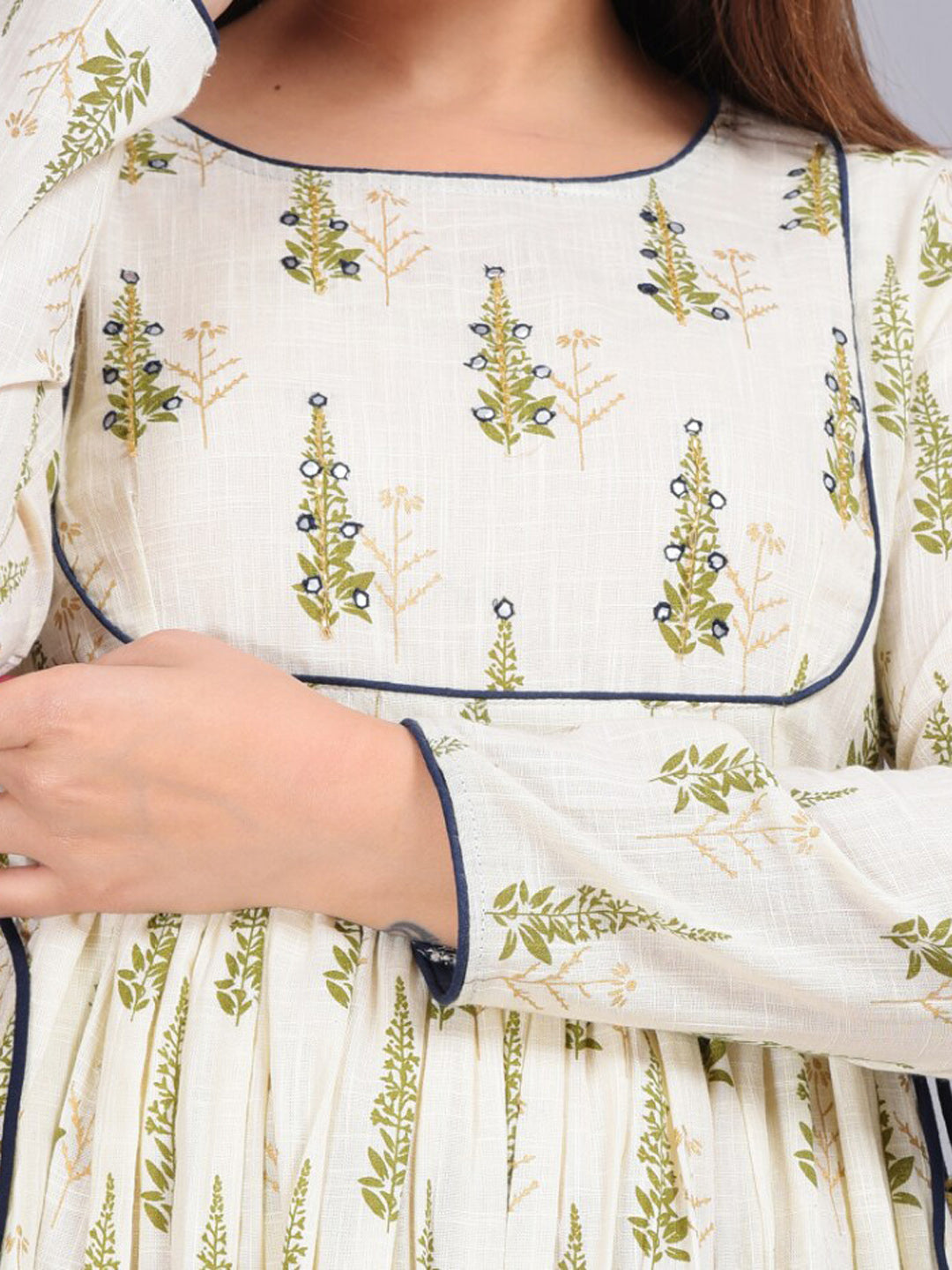 Kalini Women Beige & Green Ethnic Motifs Printed Anarkali Kurta - Distacart