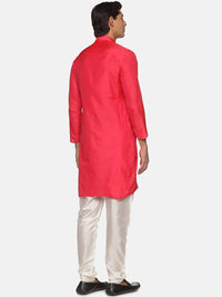 Thumbnail for Sethukrishna Men Rose Pink Solid Angrakha Kurta with Pyjamas - Distacart